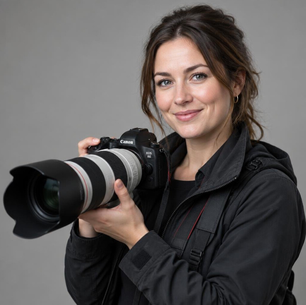 Female event photographer holding a camera