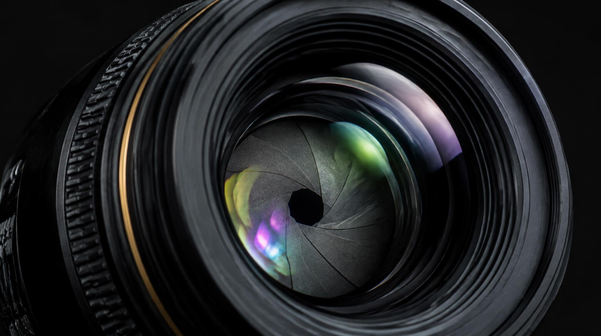 Close-up of a professional camera lens